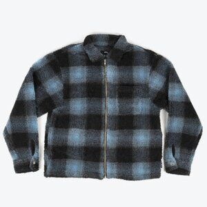 STUSSY Shadow Plaid Sherpa Zip Shirt (Blue)
